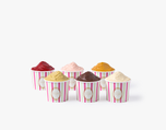 Discover our assortment of 6 ice cream and sorbet flavors: vanilla, chocolate, raspberry, caramel, pistachio and rose.