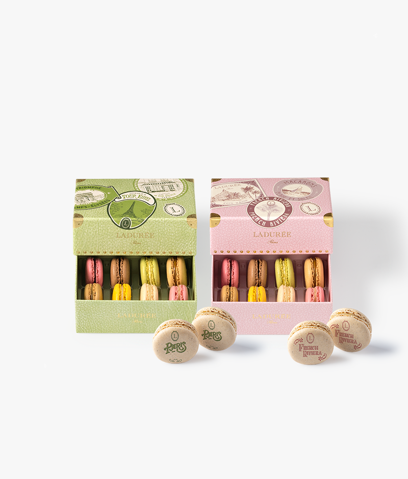 Ladurée presents a new collection designed as an invitation to travel. Discover our exclusive "France" assortment made up of two macaron boxes, "Paris" and "French Riviera".