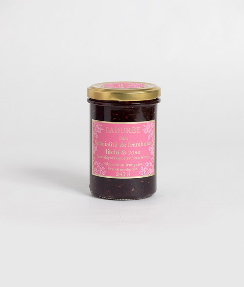 Speciality made from raspberries, lychees and rose petals, cooked with cane sugar in copper cauldrons using traditional techniques.
