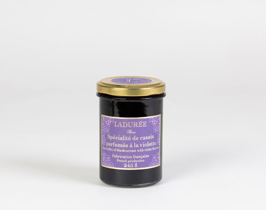 Pot de confiture spécialité de cassis parfumée à la violette