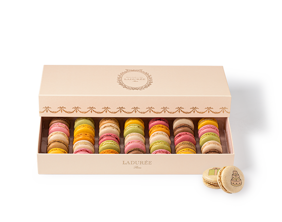 "Birthday" 35 macarons gift box - peach
