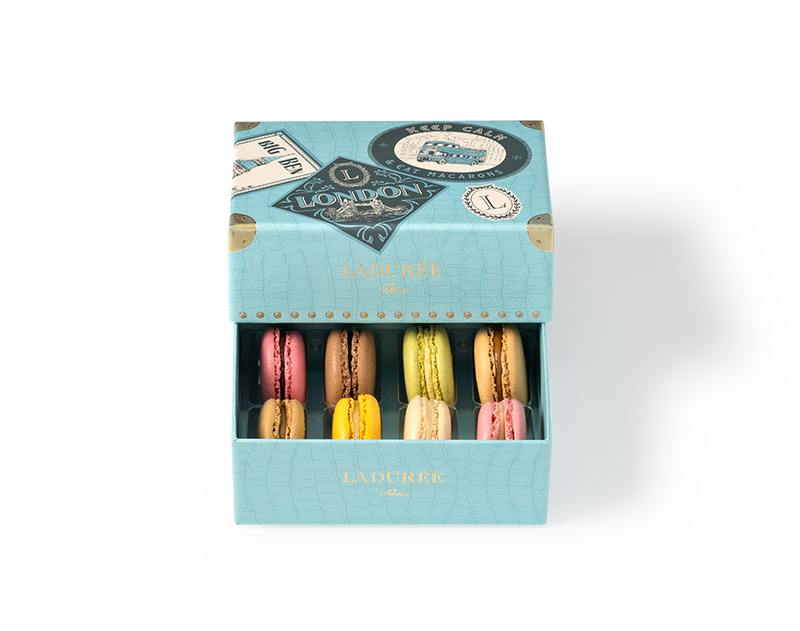 Ladurée takes us across the Channel with a "so british" boxed set dedicated to London, adorned with souvenir stickers of Big Ben, Tower Bridge and double-decker buses.